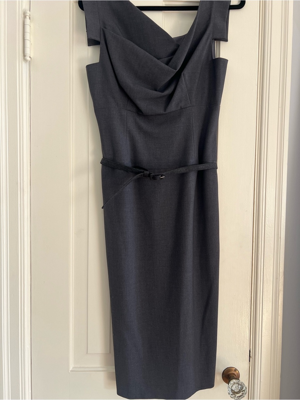 Black Halo charcoal cowl-neck midi dress